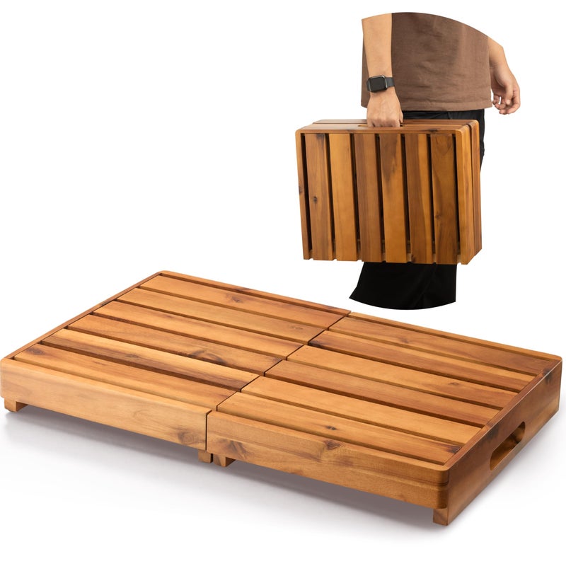 Holana 25in One Foldable Step Stool for Elderly Acacia Wood High Riser Step Stool for Adults Kid Wooden Mobility Stepping Stools 400 Lbs Load Capacity for Bathroom Aid Handicap BedKitchenGarden
